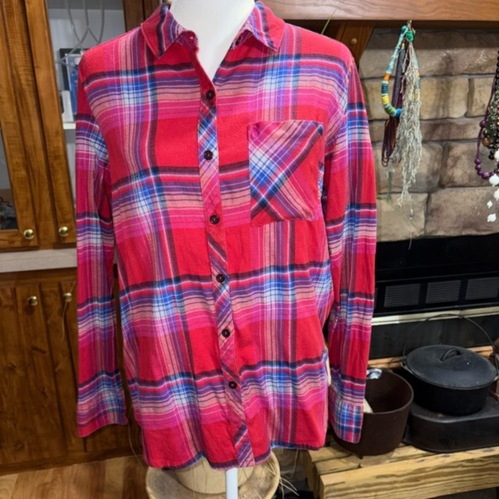 ORVIS CLASSIC COLLECTION SIZE LARGE RED MULTICOLORED PLAID FLANNEL SHIRT